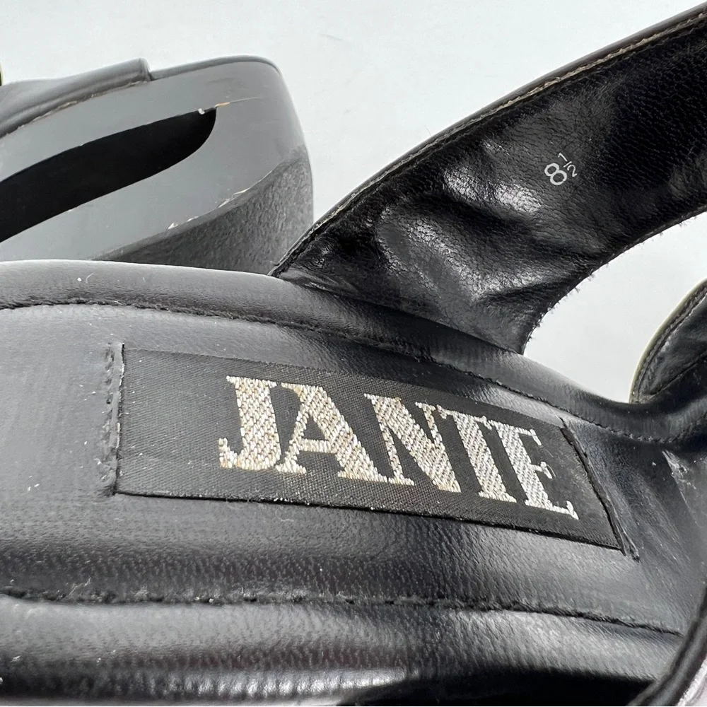 Jante Black Platform Wedge Sandals Cutout Heel Vintage Size 8.5